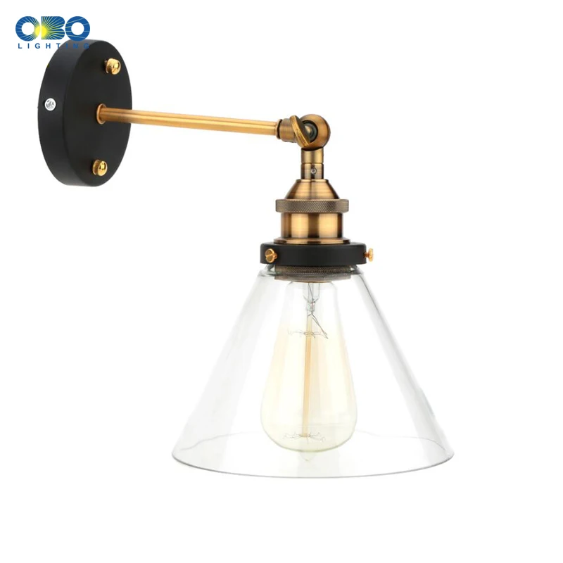 Retro Glass Wall Lamp Loft Vintage Metal Triangle Oval Clear Wall Light Edison 40W Industrial Wall  - 32959032418