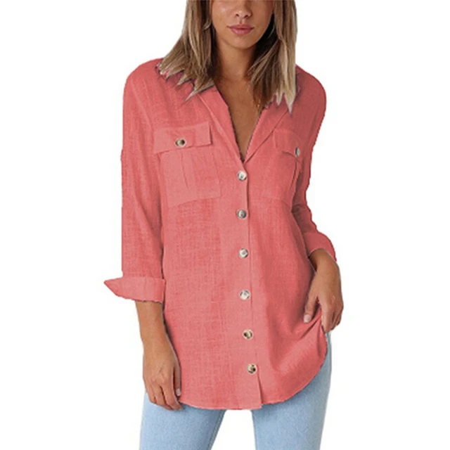 New Arrival Women Long Sleeve Casual Loose Shirts Solid Color Ladies
