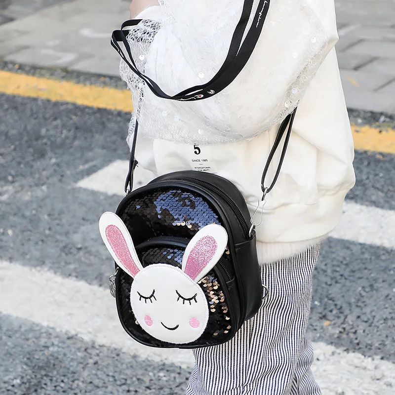 Милая маленькая школьная сумка для маленькой девочки, рюкзак с рисунком кролика и блестками, портативная модная маленькая сумка на плечо