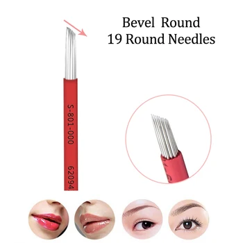

30 pcs Permanent Makeup Eyebrow Tattoo 19 Bevel Round Needles Microblading Needle 3D Eyebrow Embroidery 19 Fog Round Needle Red