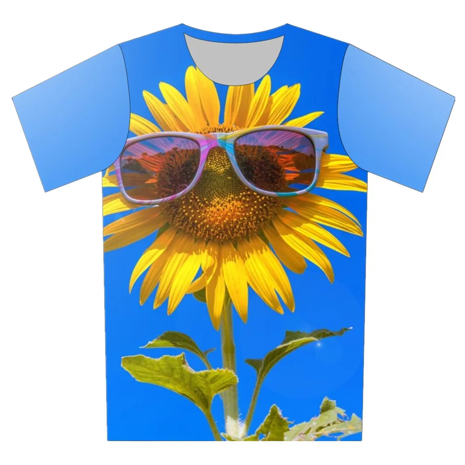

2018 Summer Children Blue Color T Shirt Sunflower Cool Fish Snow Tree Short Sleeve 3D T-Shirt Girl Boy Tee Tops Creative Clothes