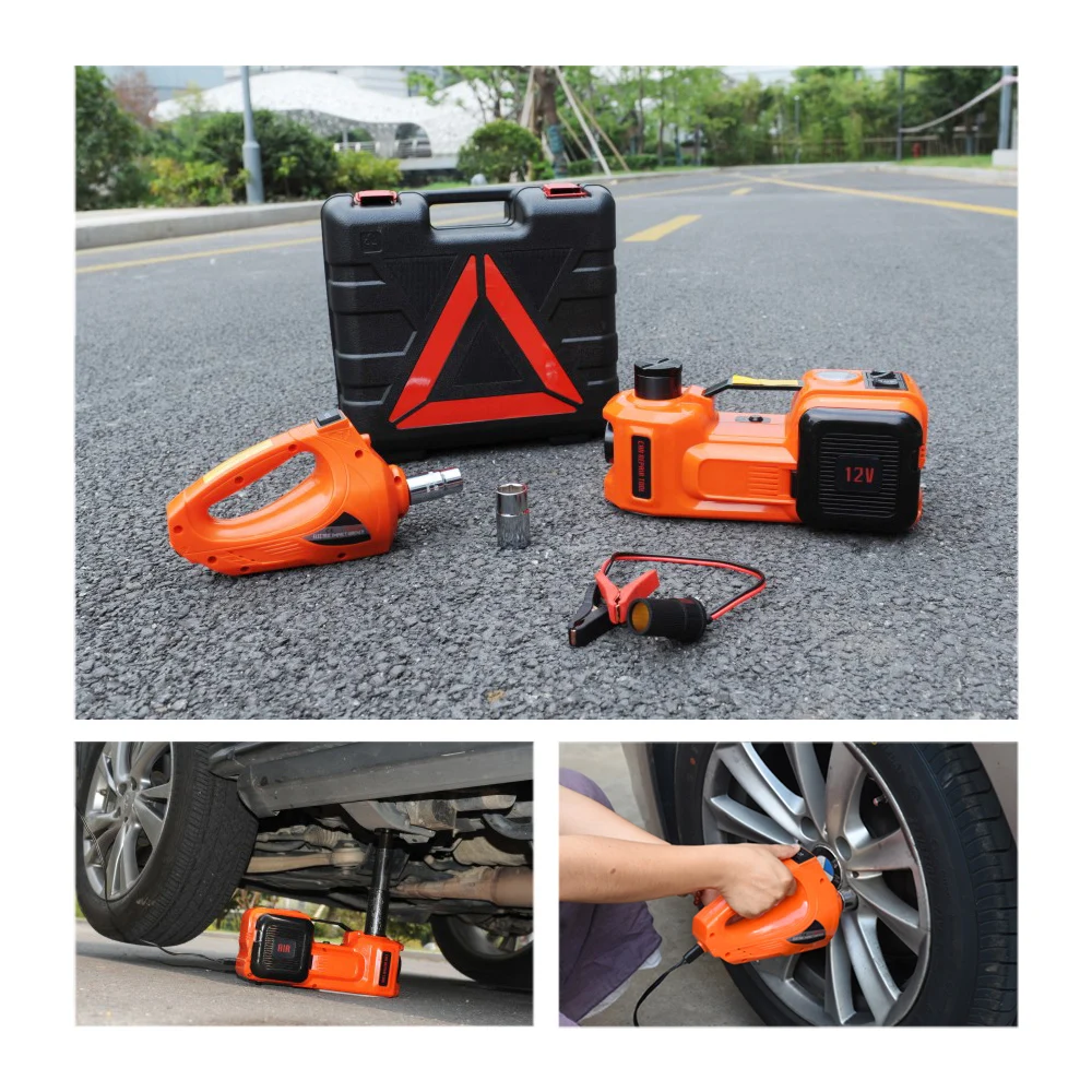 

fast shipping 3 functions electric hydraulic jack impact wrench and air compressor with big LED light