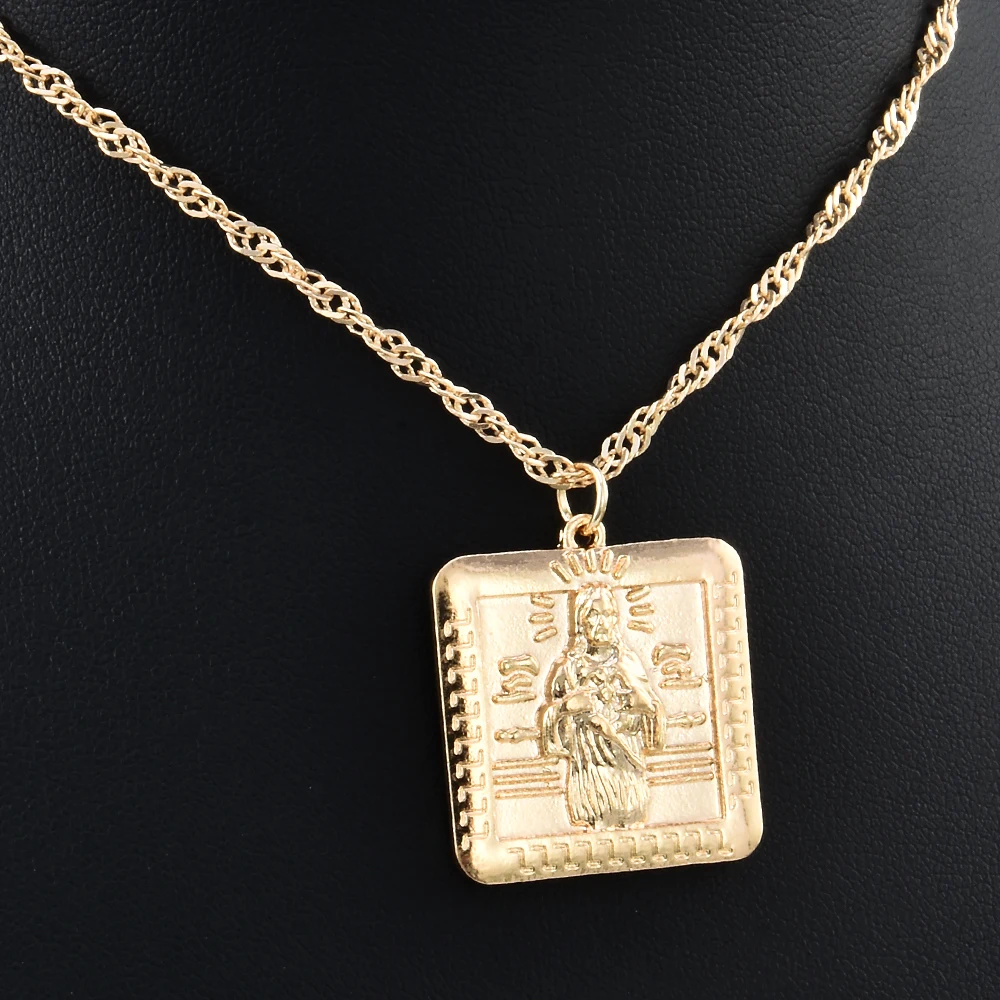 

new Alloy Gold Color For Women Square human shape tag Pendant Necklace Religious Jewelry Simple style festival Jewelry Gifts