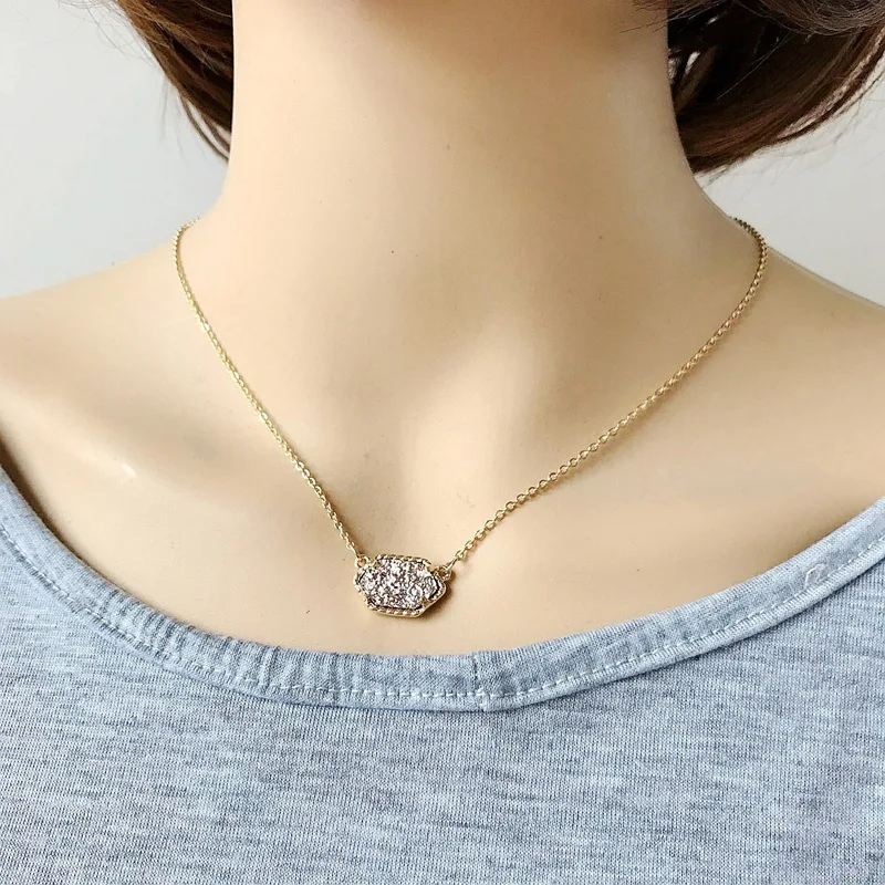 Подвеска Drusy ожерелье Druzy овальные шестиугольные ожерелья 10 цветов золотой цвет