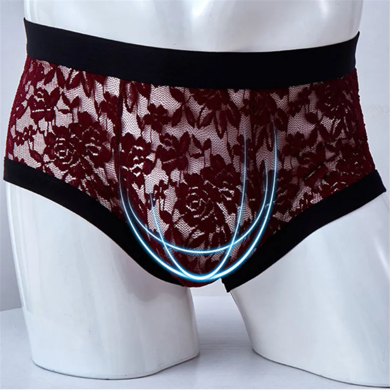 

Big Saving Mens Lace Boxers Underwear Breathable Fashion Mens Mesh Shorts Underpants Low-rise Design