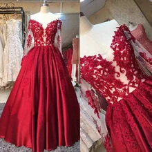 Кружевные атласные платья с длинными рукавами и открытыми плечами для выпускного вечера, бальные платья, красные вечерние платья, vestido longo de festa