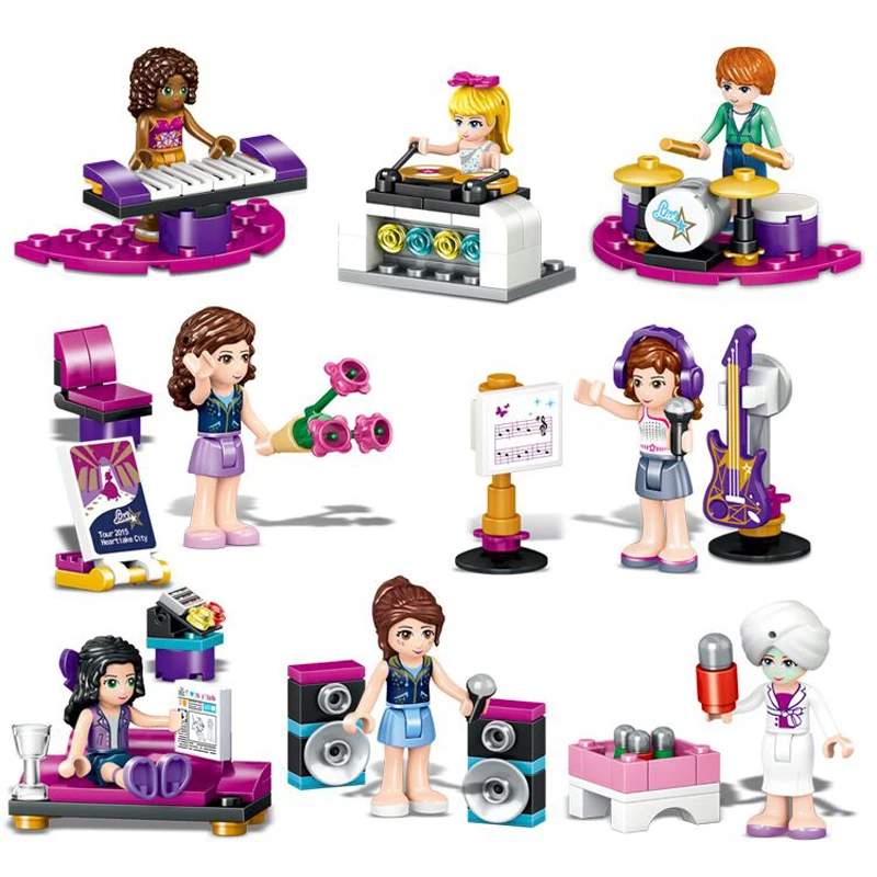 

Lele 8pcs Friends Pop Star Music House Building Bricks Blocks Sets Kids toys Compatible 79199 for Girls Figure