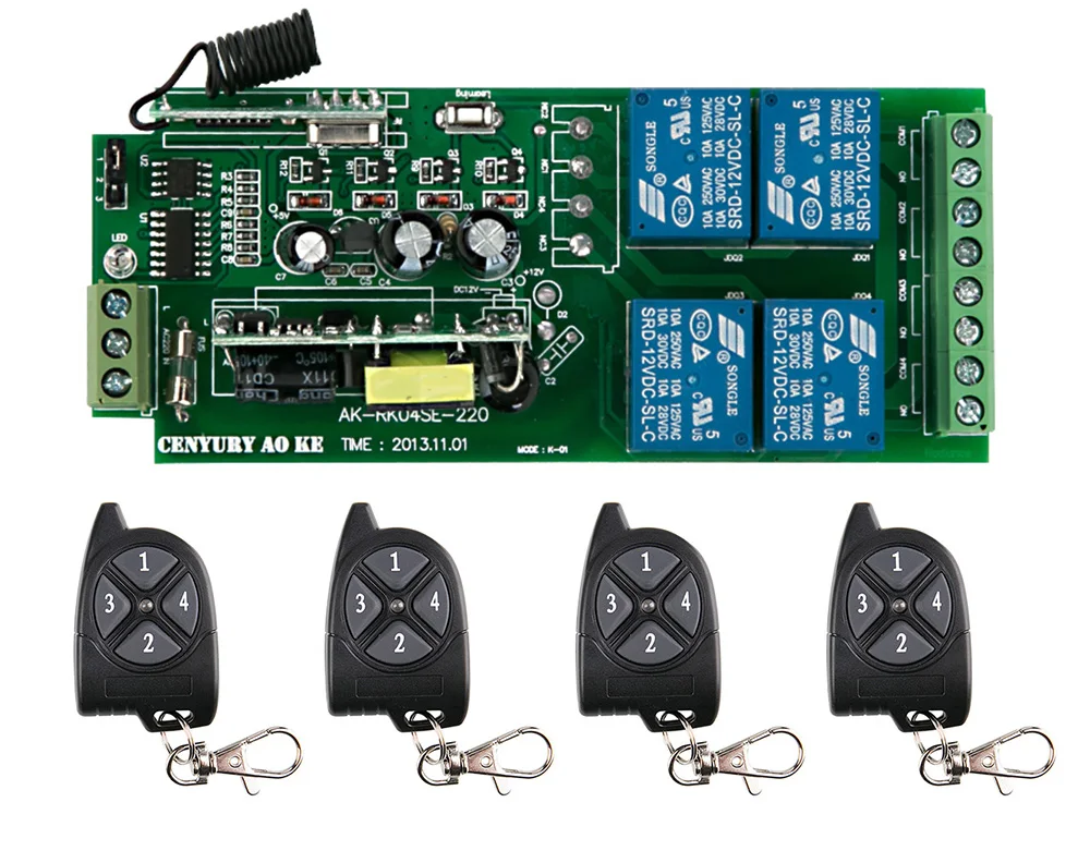 

New AC85V 110V 1`20V 220V 230V 250V 4CH RF Wireless Remote Control System / Motor and electric door 220V Learning code receiver