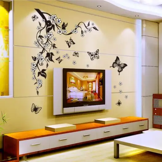

Black Flower Vine Butterfly Flowers DIY PVC Removable Wall Stickers Home Decor Mural Decal Art TV/Sofa Background AY7005