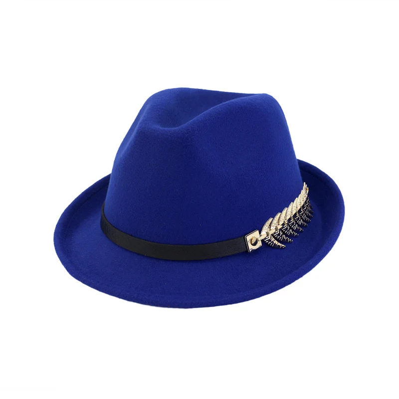 Европейский Американский рулон короткий край шерсть фетровая шляпа Федора для мужчин женщин тренд унисекс мягкая фетровая шляпа в джазовом стиле шляпа с поясом металлические шляпы для мужчин