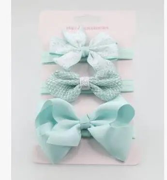 3Pcs Baby Elastic flower headband Headbands Hair Girls Bebe Bowknot Hairband Toddler Infants accessories set photography props Peppermint Green