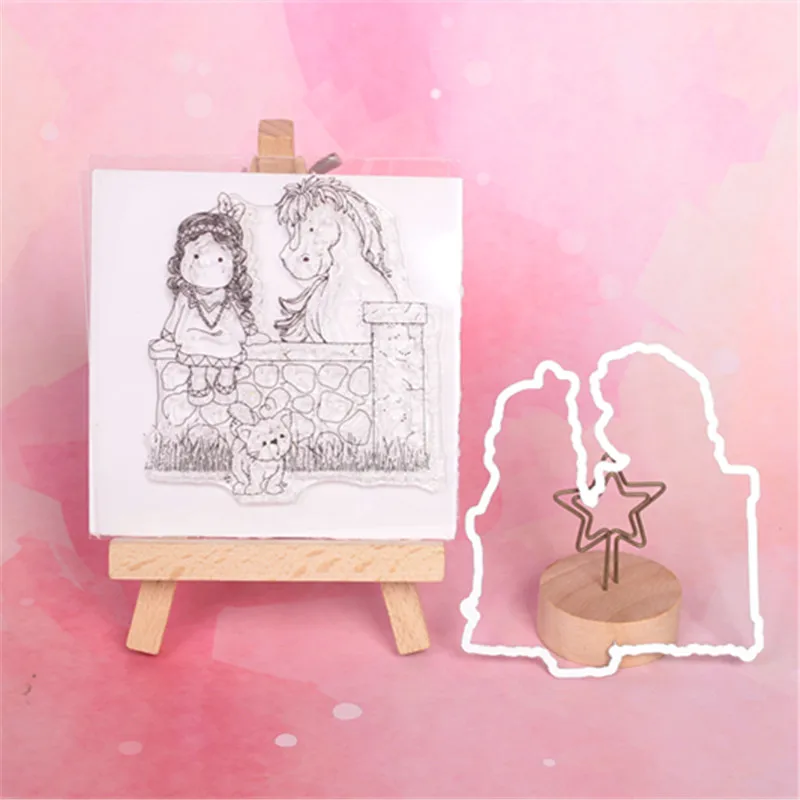

Girl and horse Metal Cutting Dies or Transparent Clear Stamp for DIY Scrapbooking/photo album Decorative Card making