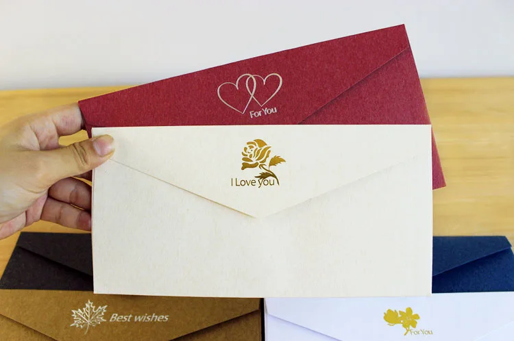 10 шт./лот, блестящая бронзовая бизнес-конверты, для вас/люблю вас/С наилучшими пожеланиями свадебные конверты