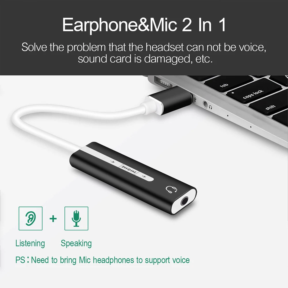 

2 in 1 External Sound Card USB to 3.5mm Jack 7.1 Channel 3D Audio Headset Earphone Microphone Adapter for PC MacBook Pro Laptop