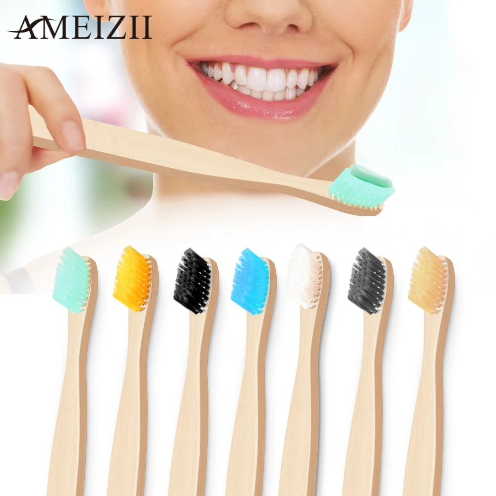 

AMEIZII Oral Hygiene Care Natural Bamboo Toothbrush Rainbow Natural Eco-friendly Soft Bristle Teeth Whitening Cleaning For Tooth