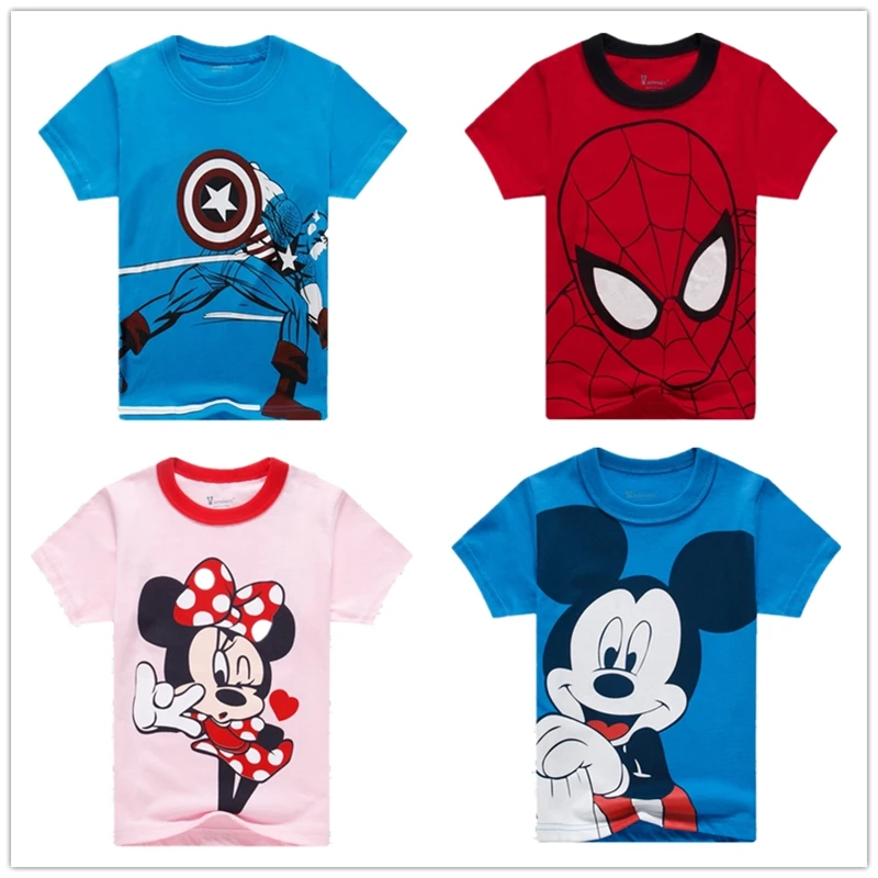

Boy Avengers Clothes Boy's T Shirt Popular Hero Cute Girl Minnie Mouse Minnie Top Short-sleeved Printing T-shirt for 2-13year