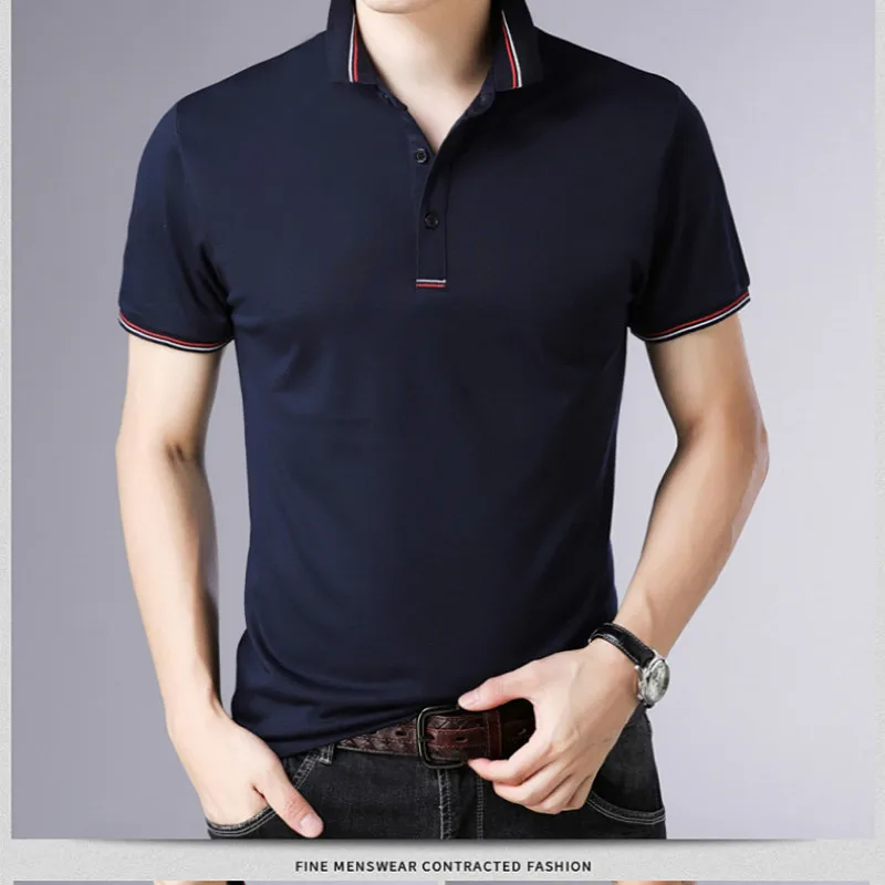  New summer 2019 lapel plain color Polo shirt men's short-sleeved casual men's shirts slim fit Polo 