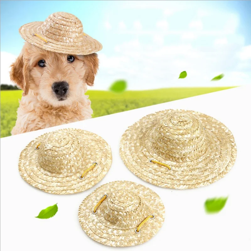 

Hot Sell 2018 New Pet Sun Hat Handcrafted Woven Hawaii Style Adjustable Pets Dog Puppy Caps Cute Straw Hat Pet Accessories