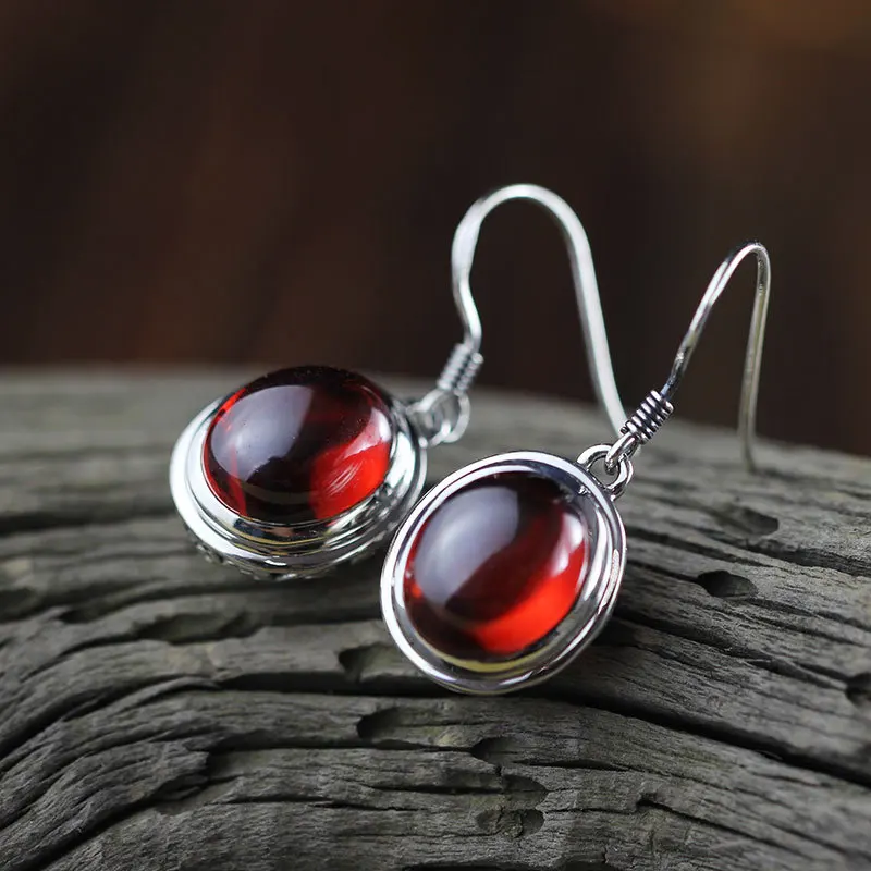 

LouLeur 925 sterling silver Garnet agate earrings handmade natural red garnet green agate openwork earrings for women jewelry