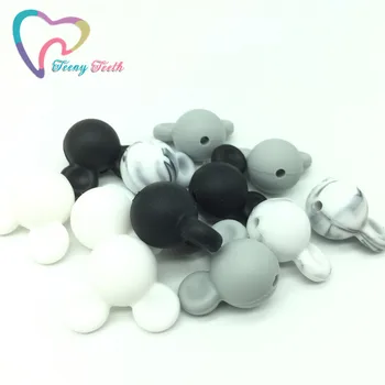 

Teeny Teeth 10 PCS Marble White Silicone Mickey Beads Baby Teething Beads Safe Food Grade Nursing Chewing Round Silicone Beads