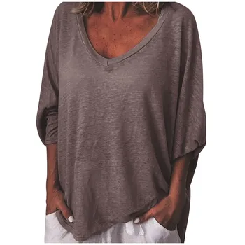 

Fashion womens shirts Loose Casual V-Neck Short Sleeve womens tops and blouses Solid Color Tops blusas mujer de moda 2019