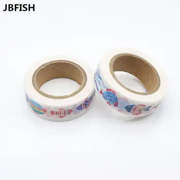 

JBFISH High Quality Fish Pattern Japanese Washi Decorative Adhesive Tape DIY Masking Paper Tape Label Sticker For Gift 8116