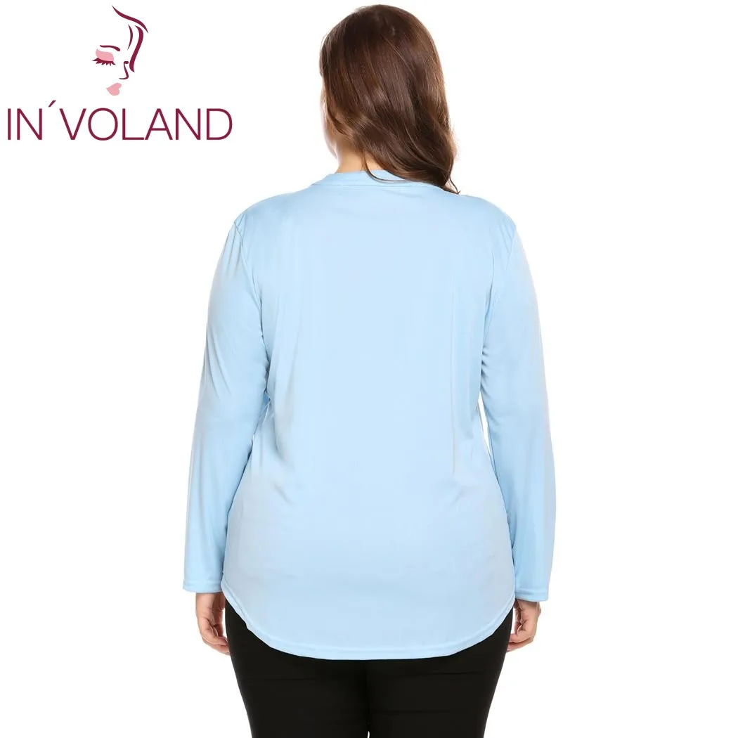 IN'VOLAND, большие размеры, XL-5XL, женская блузка, Blusas, топы, весна-осень, стоячий воротник, длинный рукав, на молнии, большие пуловеры размера плюс