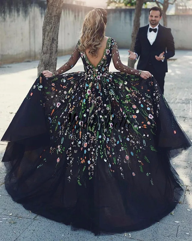 Modabelle 3D Цветочные Цветы Черный с длинным рукавом вечернее платье халат Дубай Soiree размера плюс вечернее платье Suknia Wieczorowa