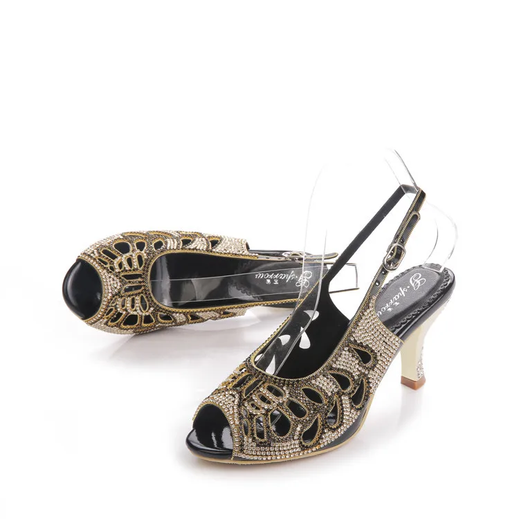 G-sparrow 2018 New Summer Diamond Roman Peep Toe Crystal Stiletto High Heel Shoes Women Rhinestone Wedges Sandals29