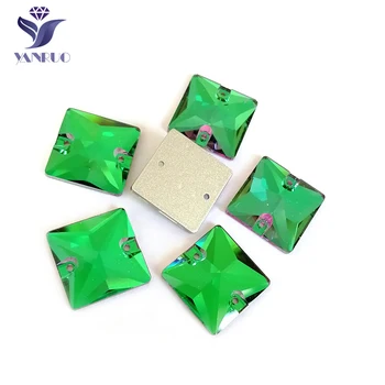 

YANRUO 3240 Square Emerald Glass Rhinestones Sew On Cabachons Sewing Applique Rhinestones Buttons For Dress