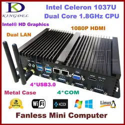 2016 Новинка безвентиляторный Мини-ПК промышленный компьютер, Intel Celeron 1037u Процессор, Barebone, 2*1000 м LAN, 4 * COM, 4 * USB 3.0, 300 м Wi-Fi, HDMI