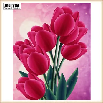 

5D DIY Diamond Painting Full Square Rhinestone Mosaic Diamond Embroidery Cross-stitch Kits Red tulip Home Decoration gx