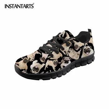 

INSTANTARTS Male Casual Shoes Men'S Cue Pug Dog Print Leisure Lace Up Comfortable Walking Shoes for Boys Breathable Mesh Shoes