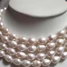 9-10mm white rice barrel freshwater cultured natural pearl beads necklace fashion party gifts elegant jewelry 48inch GE4031 Chai