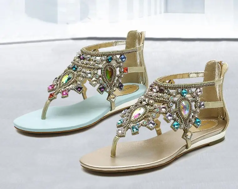 

Rome clip flat sandal woman summer rhinestones Bohemian flat sandals Seaside resort diamonds flat sandal
