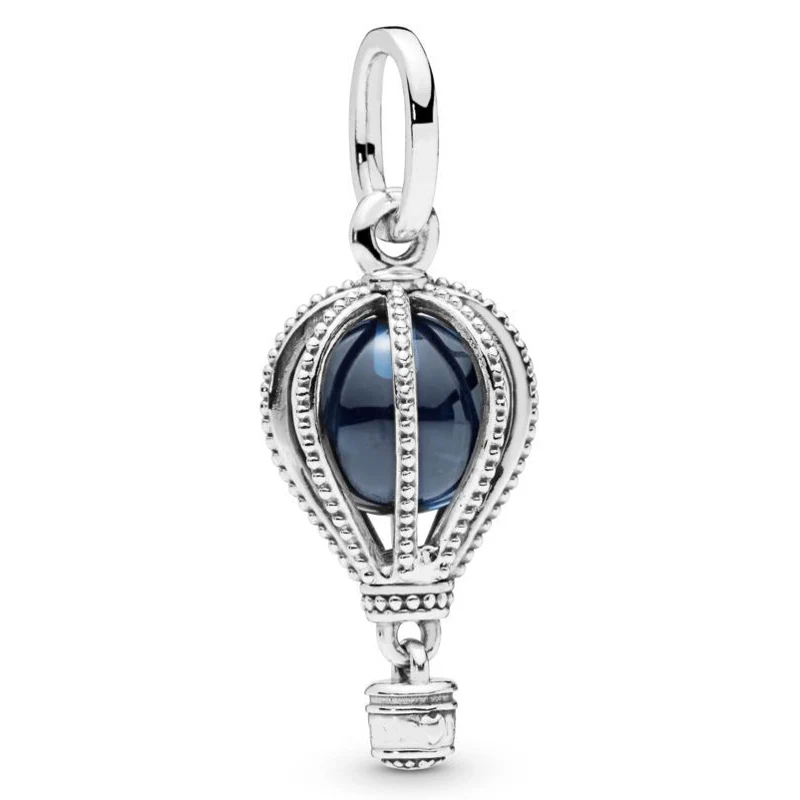 

New 925 Sterling Silver Charm Polished Moonlight Blue Crystal Air Balloon Pendant Beads Fit Pandora Bracelet Bangle Diy Jewelry