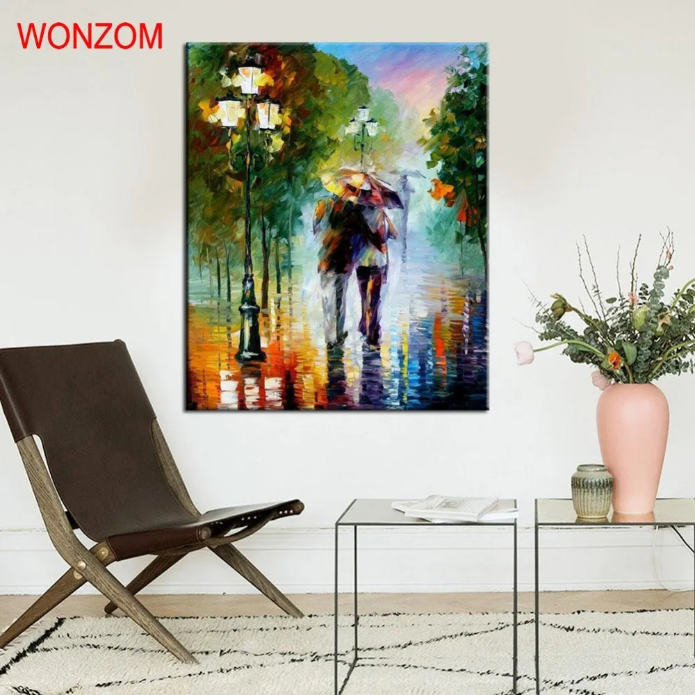 Romantic Painting By Numbers DIY HandPainted Walk in Rain