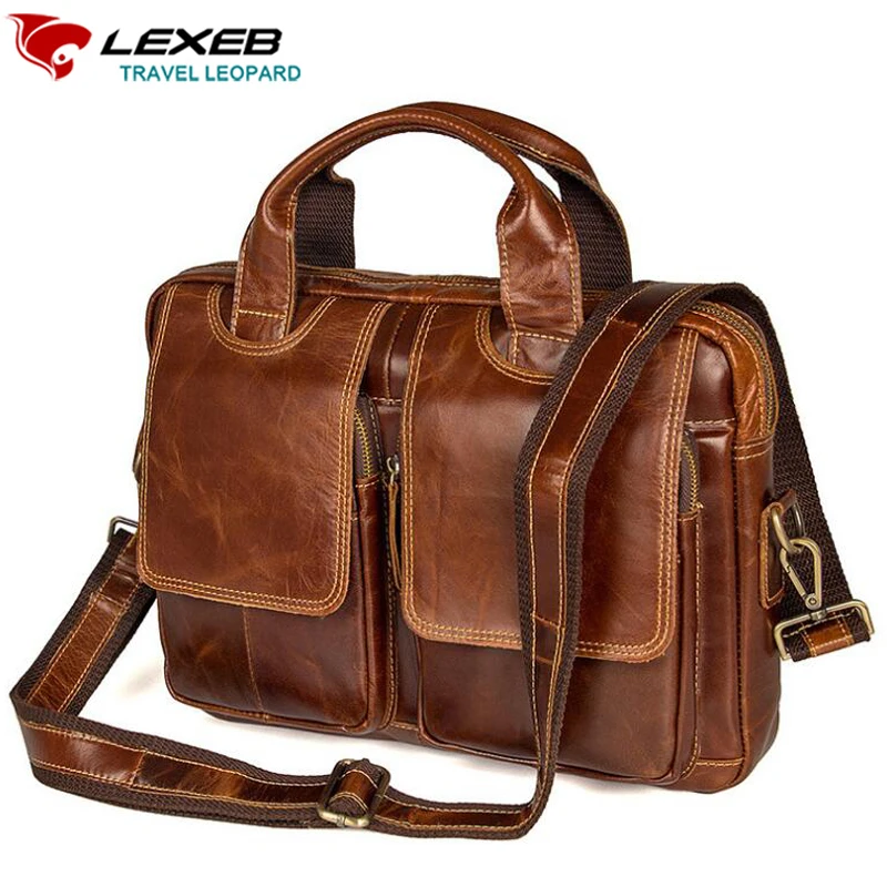 LEXEB Vintage Full Grain Genuine Leather Briefcases For Men Work Slim