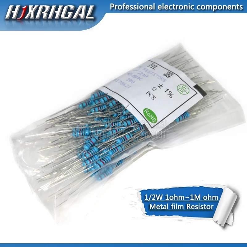 200pcs 1/2W Metal film resistor 1R~2.2M 100R 220R 330R 1K 1.5K 2.2K 3.3K 4.7K 10K 22K 47K 100K 100 220 330 1K5 2K2 3K3 4K7 ohm |