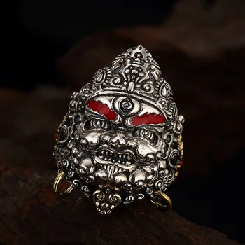 

S925 silver retro yellow Mammon Cloisonne opening ring silver ring wholesale male domineering personality