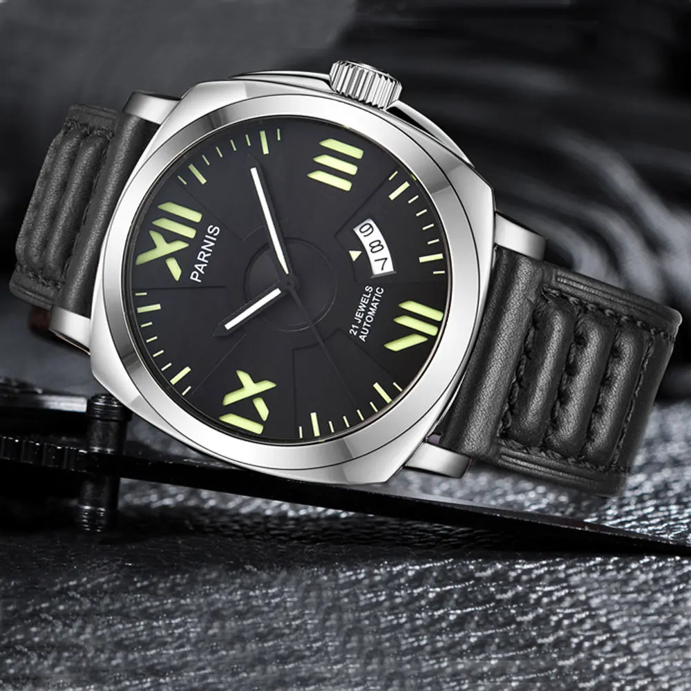 

2019 New Arrivals Mens Watces Top Brand Luxury Automatic Watch Parnis 44mm Mechanical Watches Calendar Luminous 100M Swim