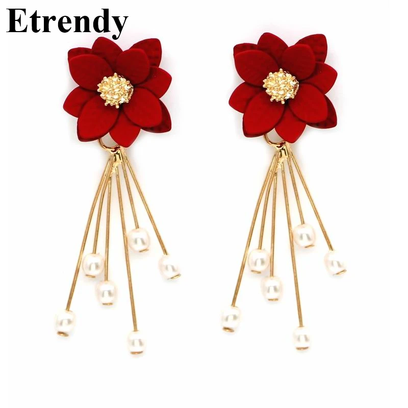 

4 Colors Flower Earrings For Women Girls New Fashion Jewelry Charm Pendientes Party Wedding Bridesmaid Gifts Red Black Green