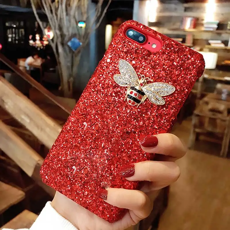 Для iPhone 6 6S Plus 7 8 X XS XR MAX задняя крышка DIY Kawaii милый Блестящий Кристалл пчела