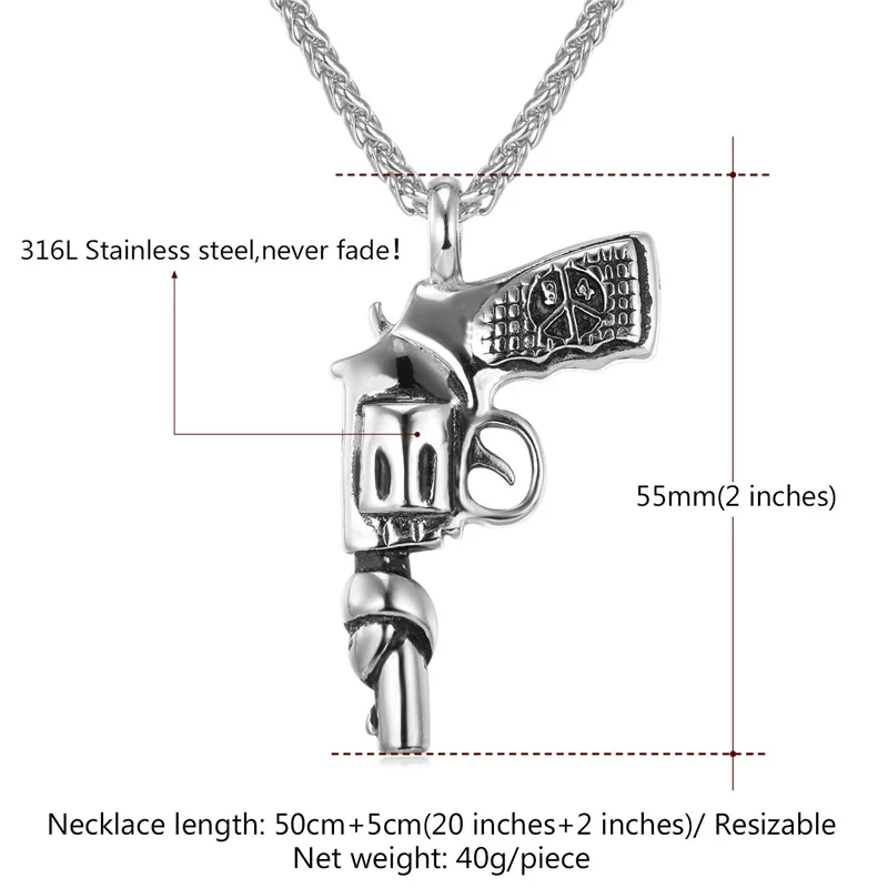 U7 Американский Хип-Хоп Цепочки С Подвеской Мужчины Позолоченный /Стальный Роско Пистолет Кулон Ожерелье P731