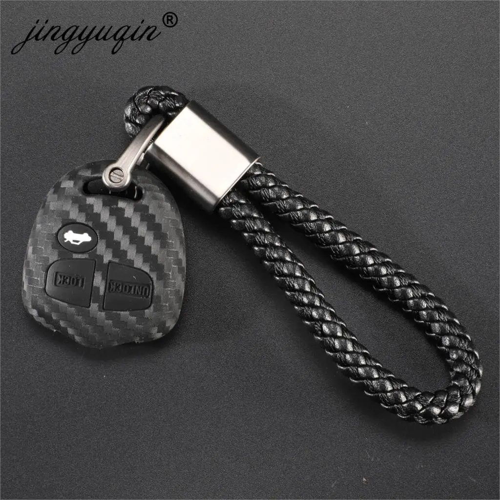 Jingyuqin силиконовый защитный чехол для ключа автомобиля, карбоновый чехол для Mitsubishi Outlander Colt LANCER Grandis Pajero, коса для ключей