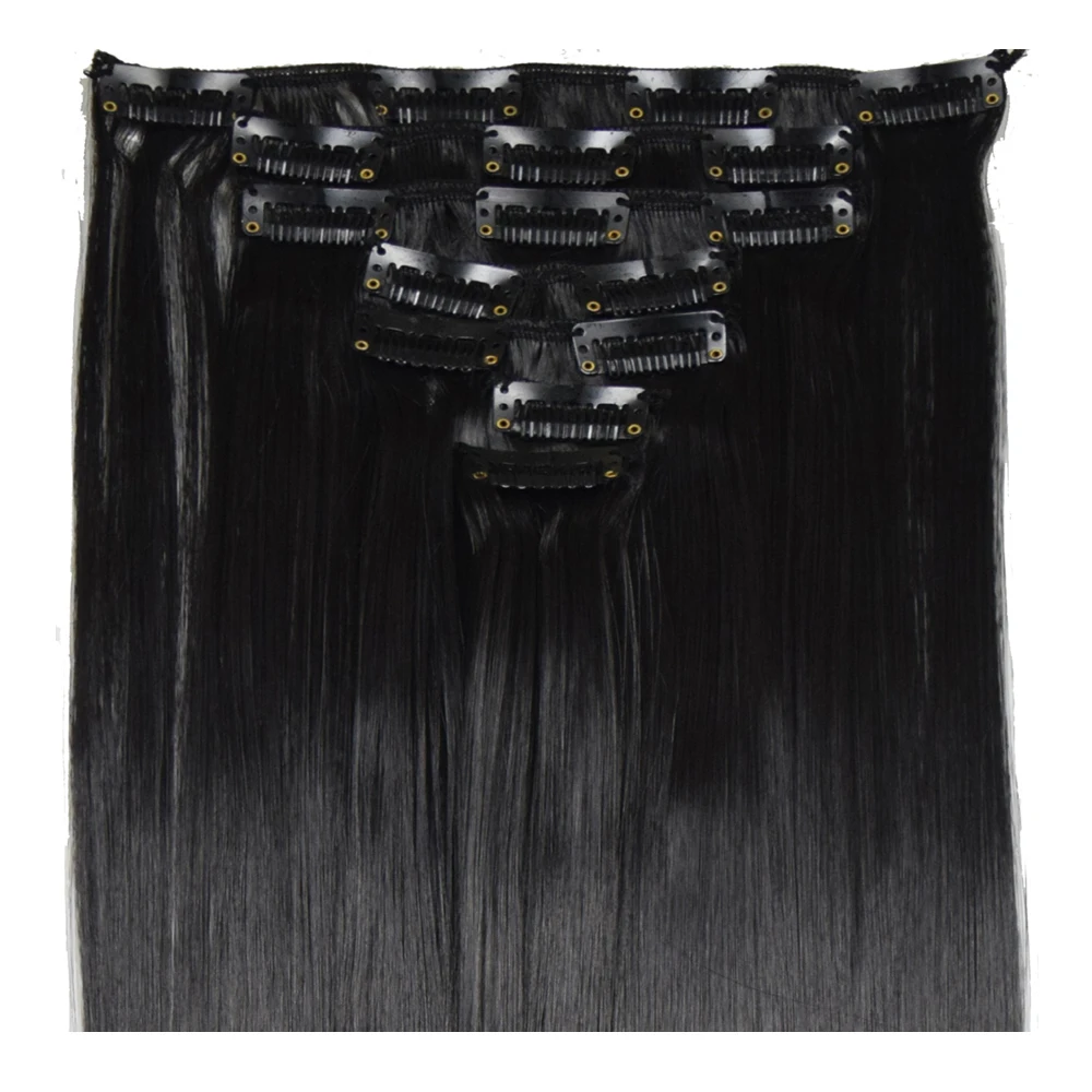 TOPREETY Heat Resistant Synthetic Fiber 100g Straight Clip in hair Extensions 7pcs/set Full head 7106