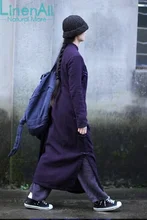 Linen clothing women’s double-thick linen purple Chinese style handmade button vintage long cheongsam dress YIJIU