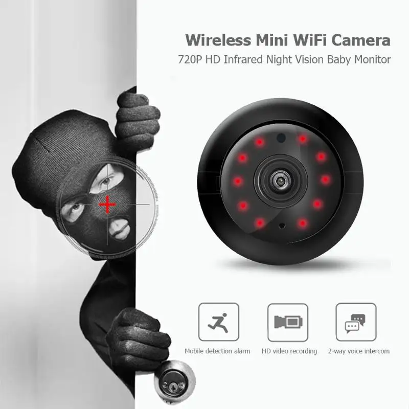 Беспроводная мини Wi-Fi камера 720P HD видео датчик инфракрасного ночного видения детектор движения видеокамера Детский Монитор Домашняя безопасность