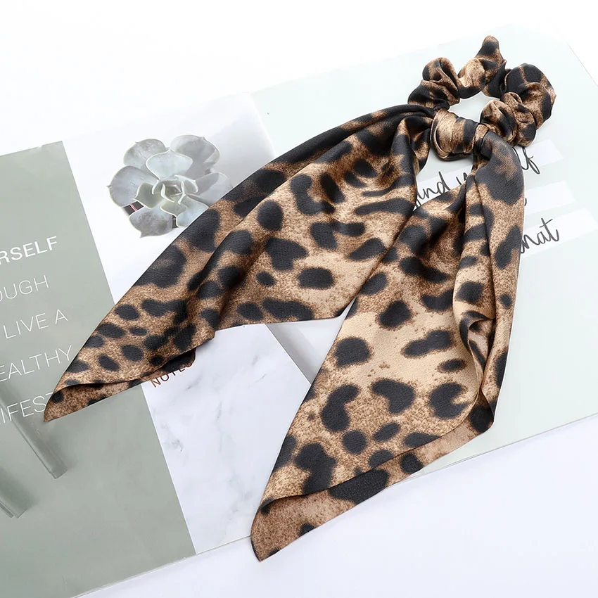 Levao Leopard Print Scrunchies for Women Hair Scarf Ribbon Bow Hairbands Elastic Hair Rubber Rope for Girls Hair Accessories - Цвет: 3