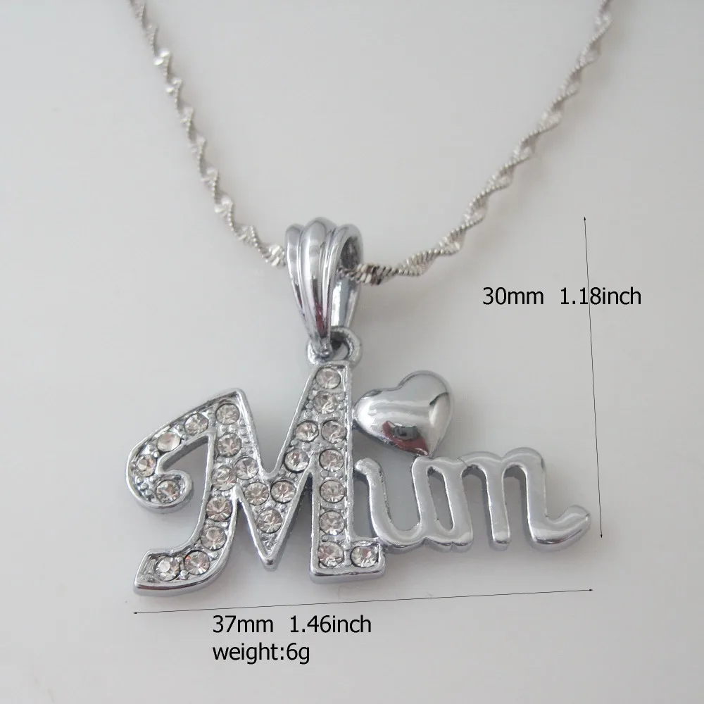 

Order 10$ Shipped with Tracking info /NEW - WHITE GOLD OVERLAY 18" NECKLACE & MUM WORD SHAPED PENDANT LOVE MOTHER MOMMY MOM